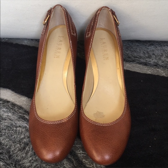 RALPH LAUREN | Brown Leather Gold Detail Heels - Picture 5 of 8